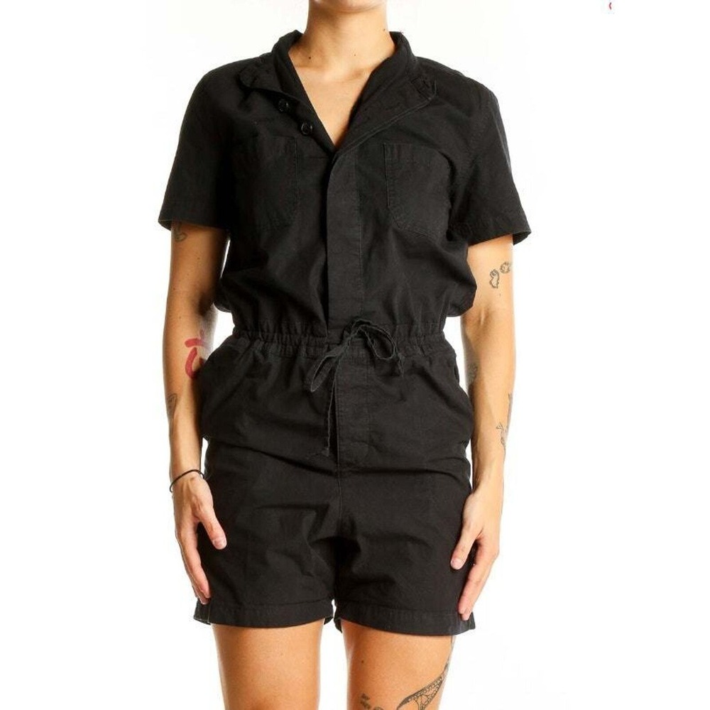 Asos Design Soft Denim‎ Romper with Tie Waist Short Sleeve Black Size Small